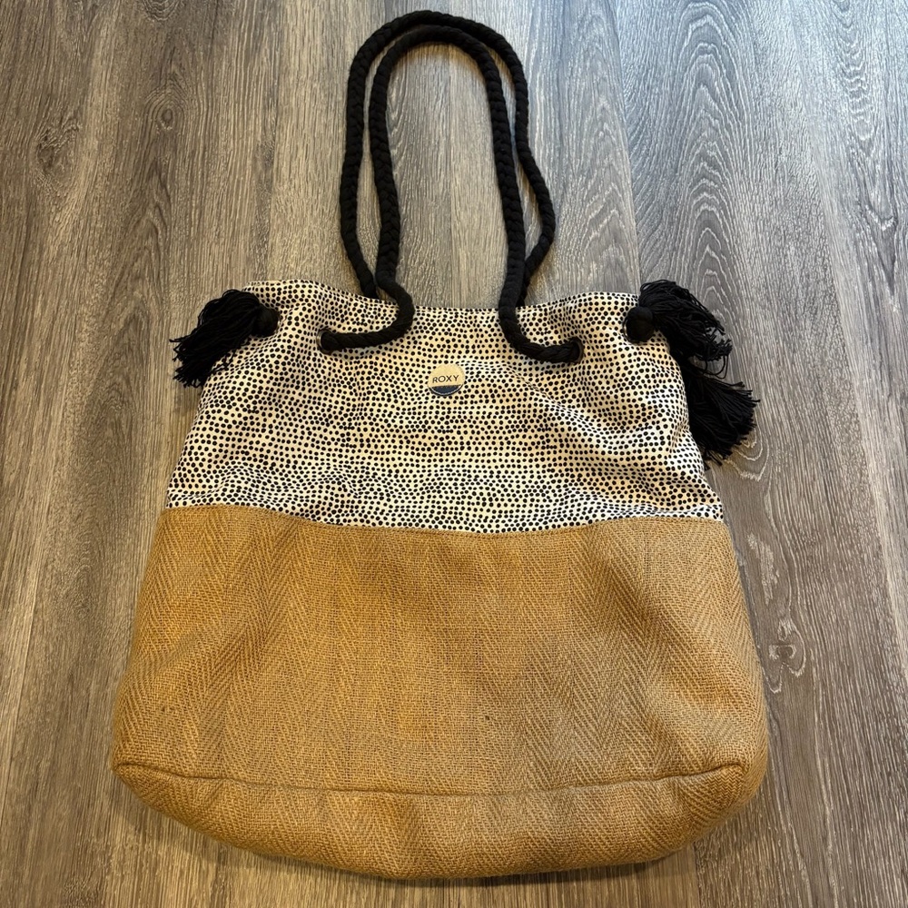Roxy Tan and Black Beach Tote Bag